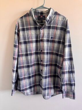 Vineyard Vines Men's Blue & Pink Plaid Button-Up Shirt Slim Longshore Shirt Med